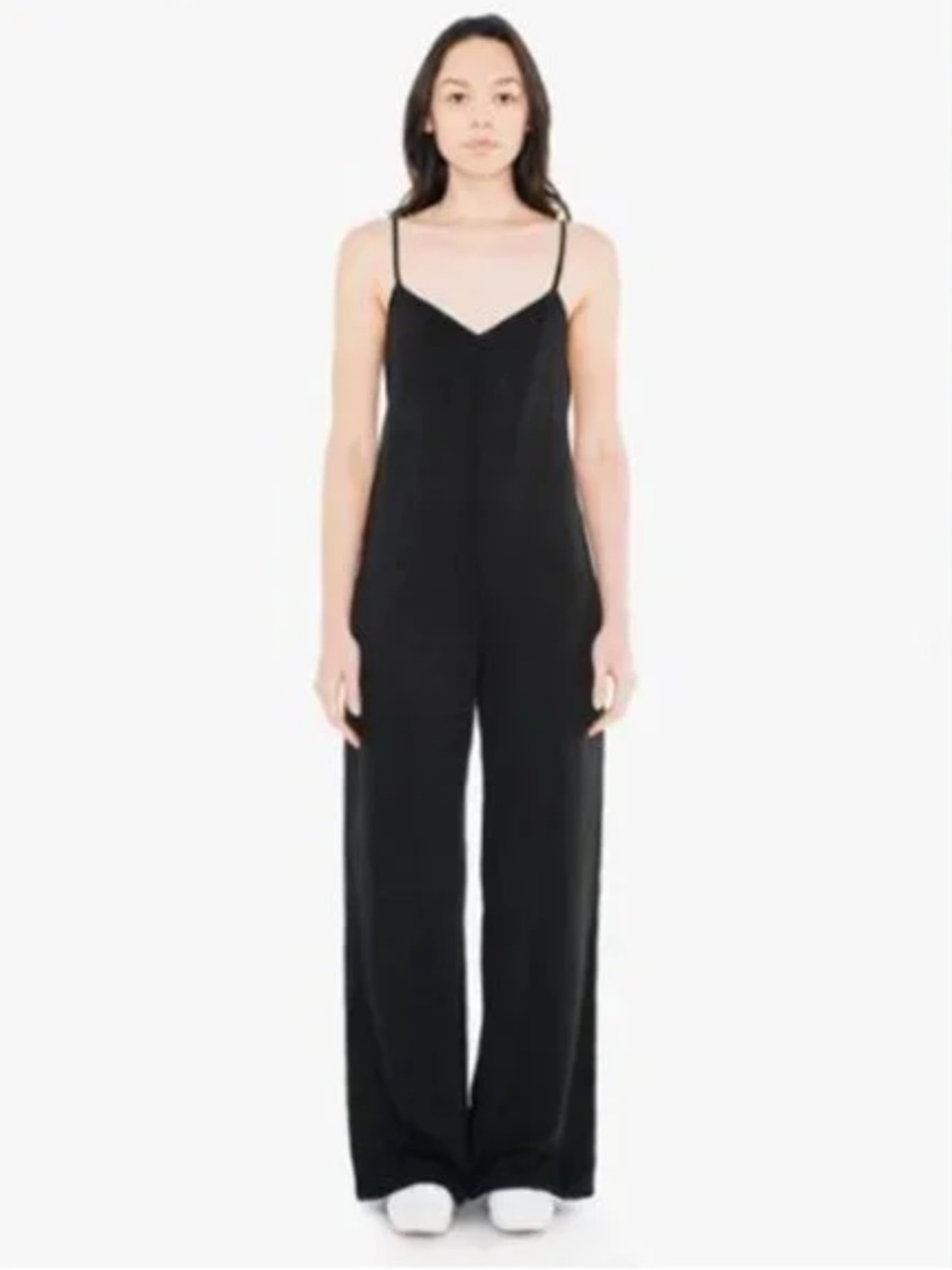 American Apparel Black Spaghetti-Strap Wide-Leg Jumpsuit